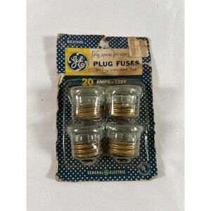 Vintage General Electric 20 Amp Plug Fuses pkg of 4 125V AC only GE37620